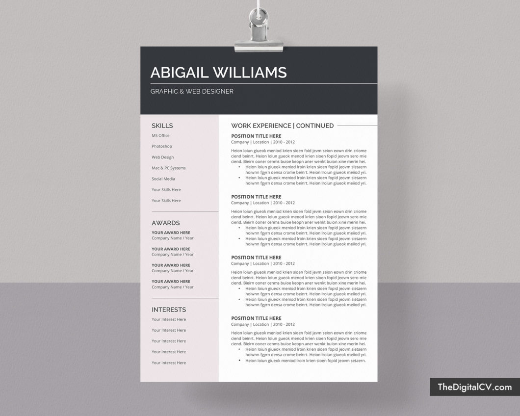 Modern CV Template for MS Word, Simple and Basic Resume Template, Cover ...